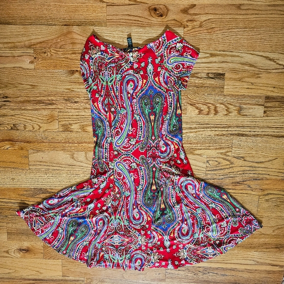 Lauren Ralph Lauren Size M Colorful Red Paisley Skater Dress Stretchy Short - Picture 7 of 7